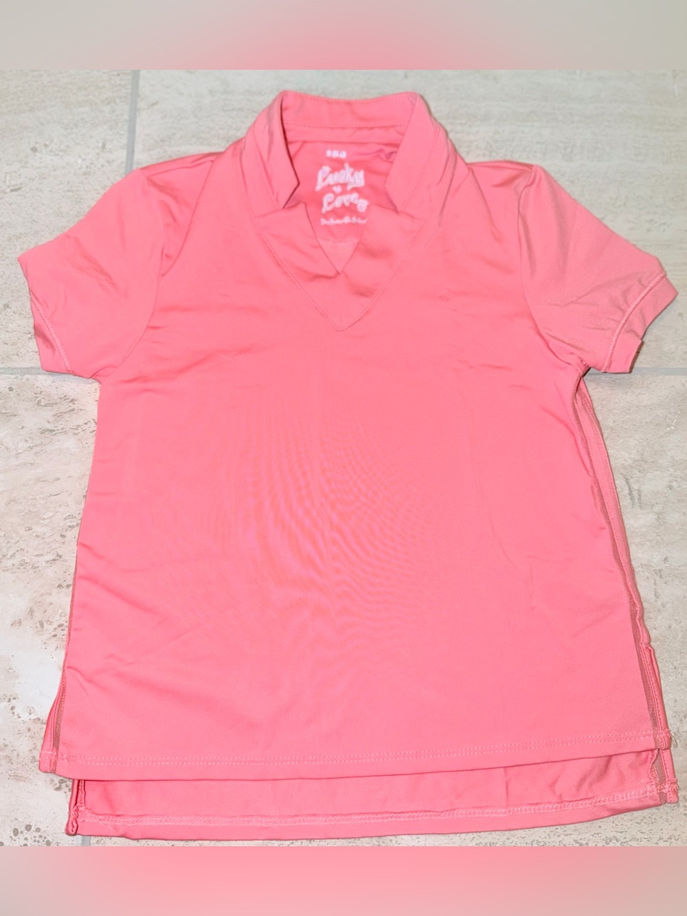 Lucky in Love Coral Pink Short Sleeve Polo